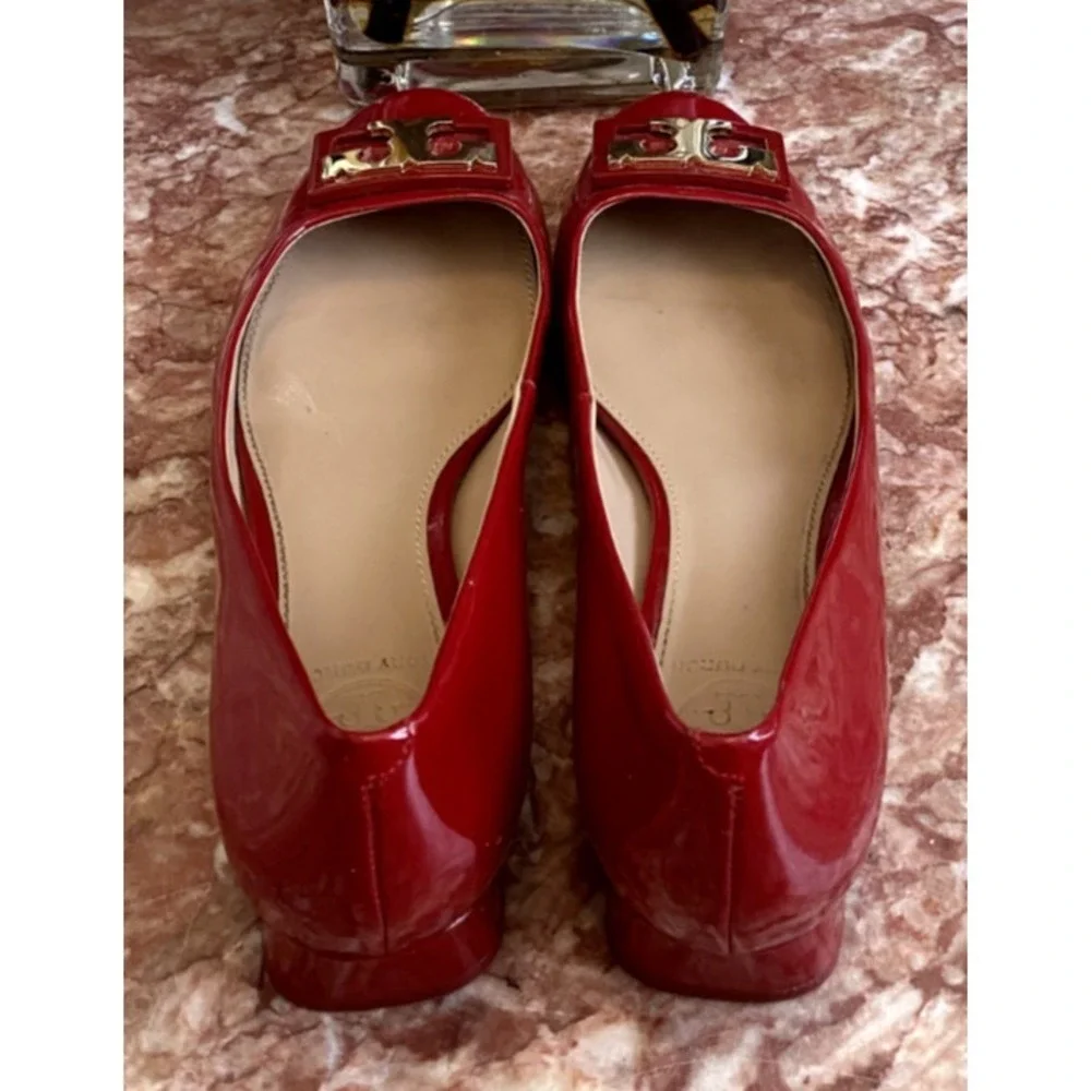 Tory Burch Gigi Women's Red Patient Leather Block Heel Pumps Size 7.5M EUC! $285